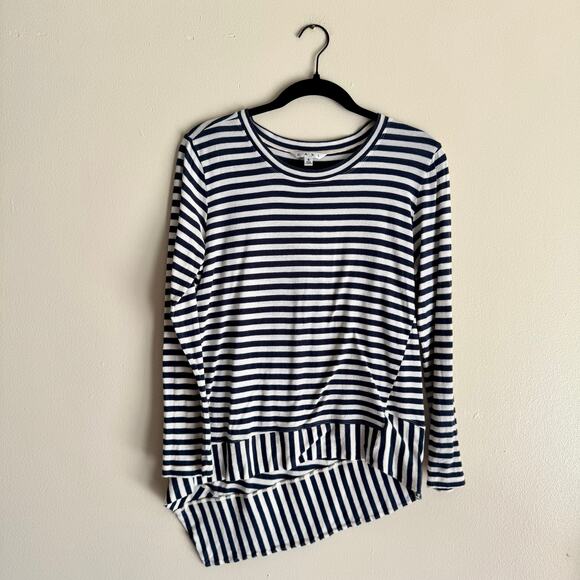 Cabi Blue + White Bengal Stripe Asymmetrical Long Sleeve Tee - Small - Picture 7 of 7